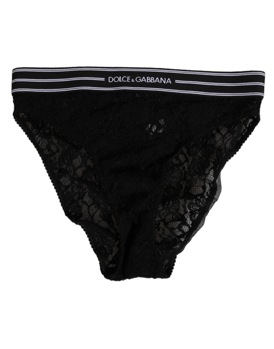 Dolce & Gabbana Black Lace Slip Briefs with Logo Waistband