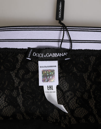 Dolce & Gabbana Black Lace Slip Briefs with Logo Waistband