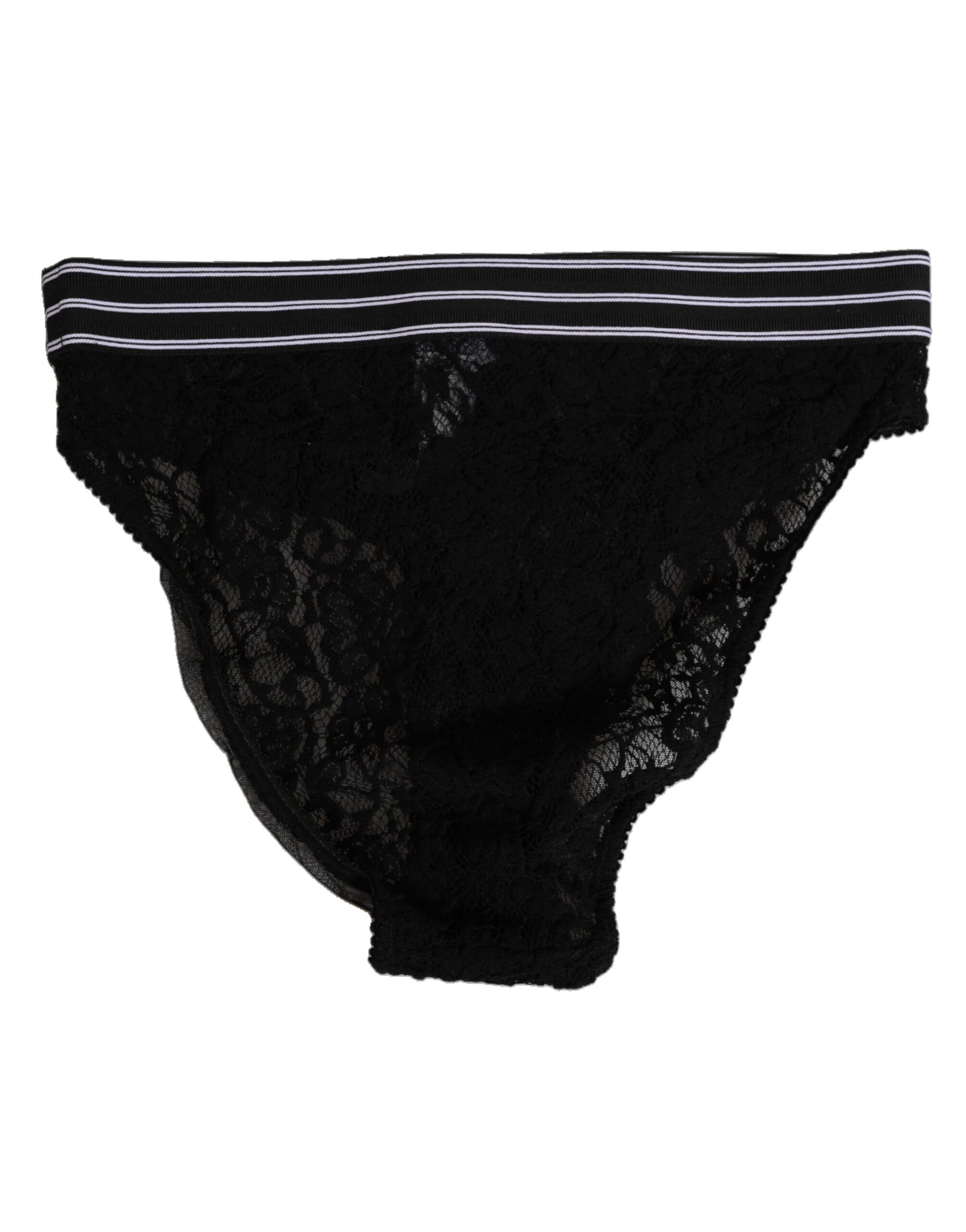 Dolce & Gabbana Black Lace Slip Briefs with Logo Waistband