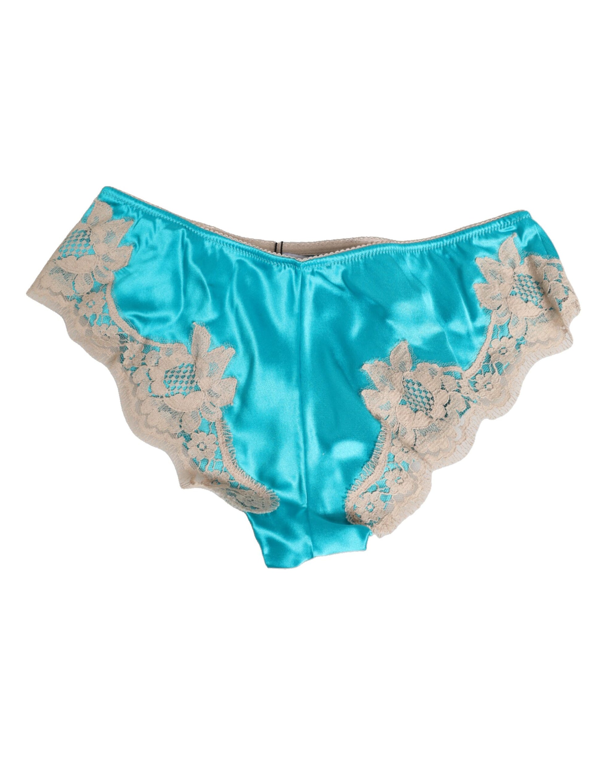 Dolce & Gabbana Blue Silk Satin Floral Lace Trim Slip Underwear