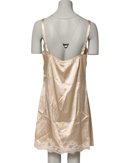 Dolce & Gabbana Nude Chemise Lingerie Silk Blend Lace Trim Dress