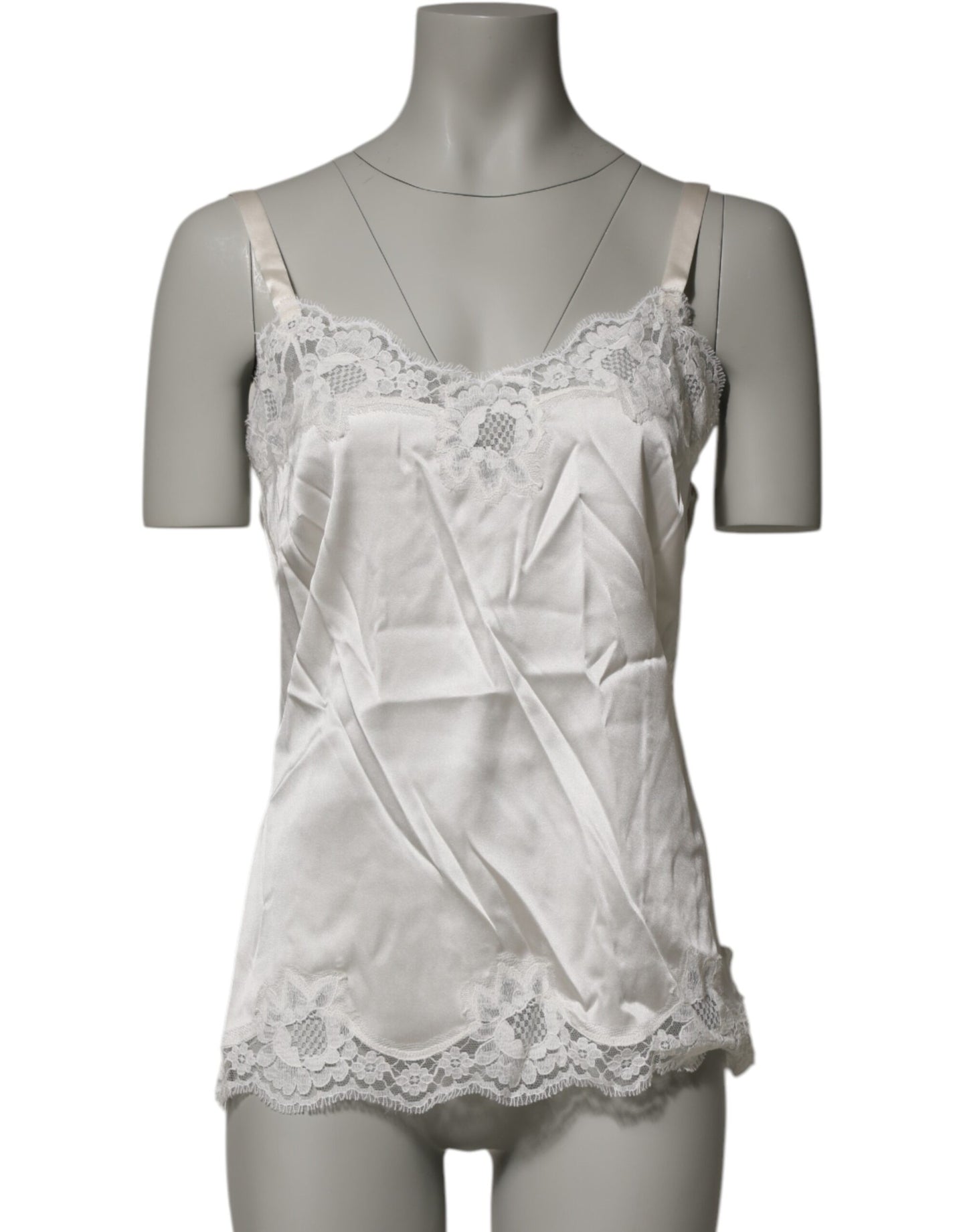 Dolce & Gabbana Off White Floral Lace Tank Lingerie Top