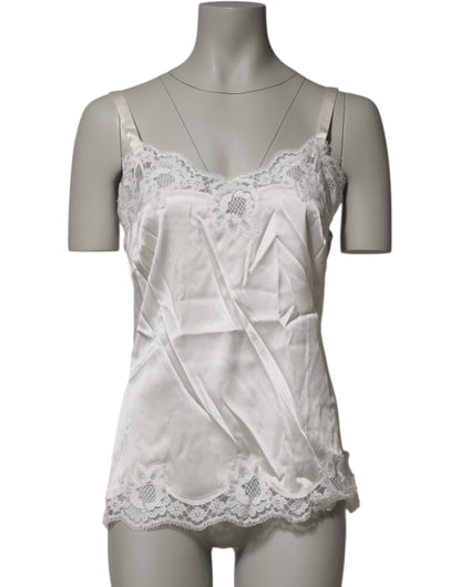 Dolce & Gabbana Off White Floral Lace Tank Lingerie Top