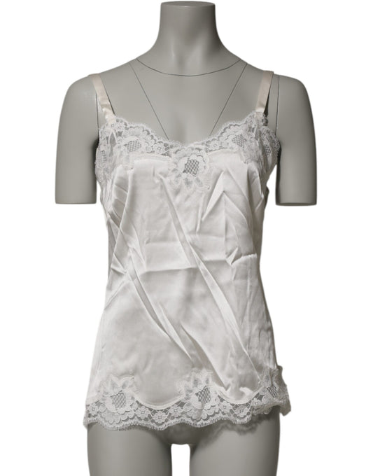 Dolce & Gabbana Off White Floral Lace Tank Lingerie Top