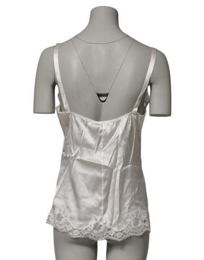 Dolce & Gabbana Off White Floral Lace Tank Lingerie Top