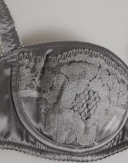 Dolce & Gabbana Gray Silk Underwired Balconette Bra