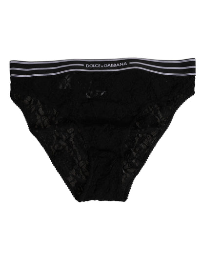 Dolce & Gabbana Black Lace Slip Brief with Logo Waistband