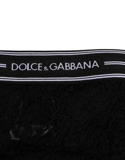 Dolce & Gabbana Black Lace Slip Brief with Logo Waistband