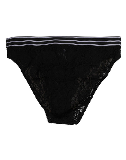 Dolce & Gabbana Black Lace Slip Brief with Logo Waistband