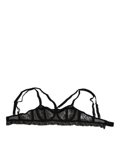 Dolce & Gabbana Black Floral Lace Balconcino Bra