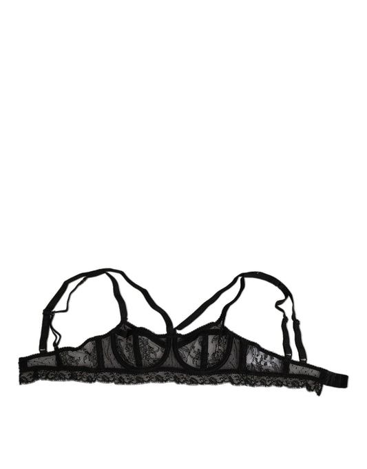 Dolce & Gabbana Black Floral Lace Balconcino Bra