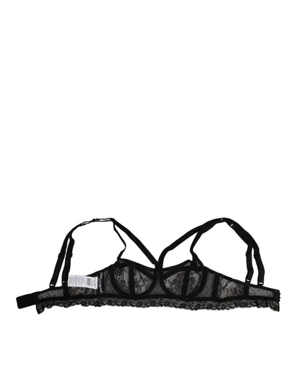 Dolce & Gabbana Black Floral Lace Balconcino Bra