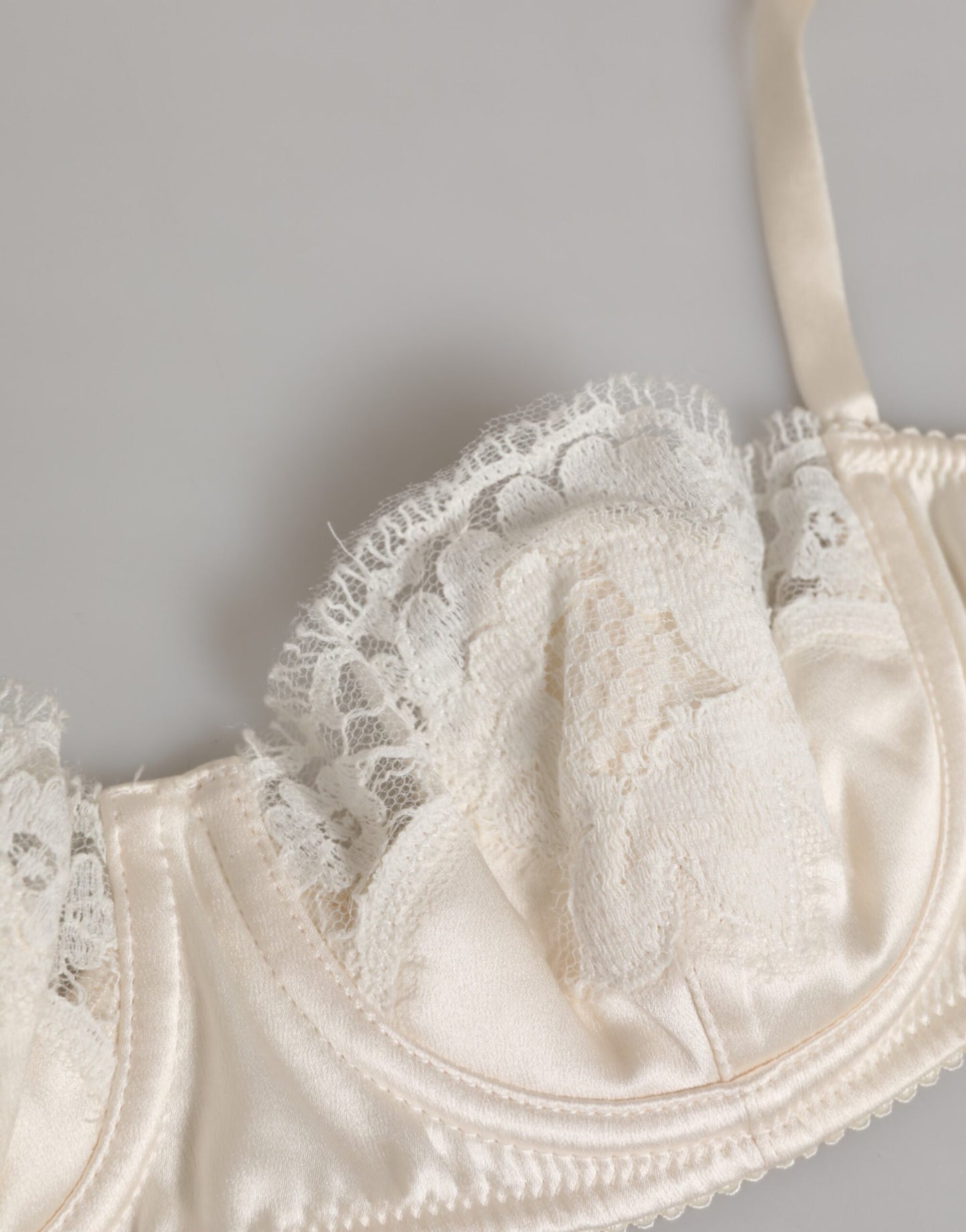 Dolce & Gabbana Off White Silk Underwired Balconette Bra