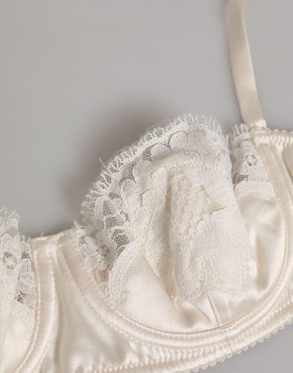 Dolce & Gabbana Off White Silk Underwired Balconette Bra