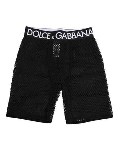 Dolce & Gabbana Black Cotton Logo Midi Trouser Shorts