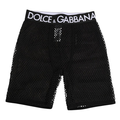 Dolce & Gabbana Black Cotton Logo Midi Trouser Shorts