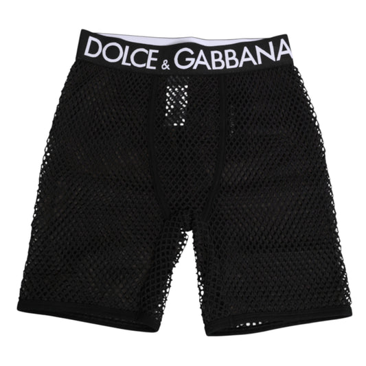 Dolce & Gabbana Black Cotton Logo Midi Trouser Shorts