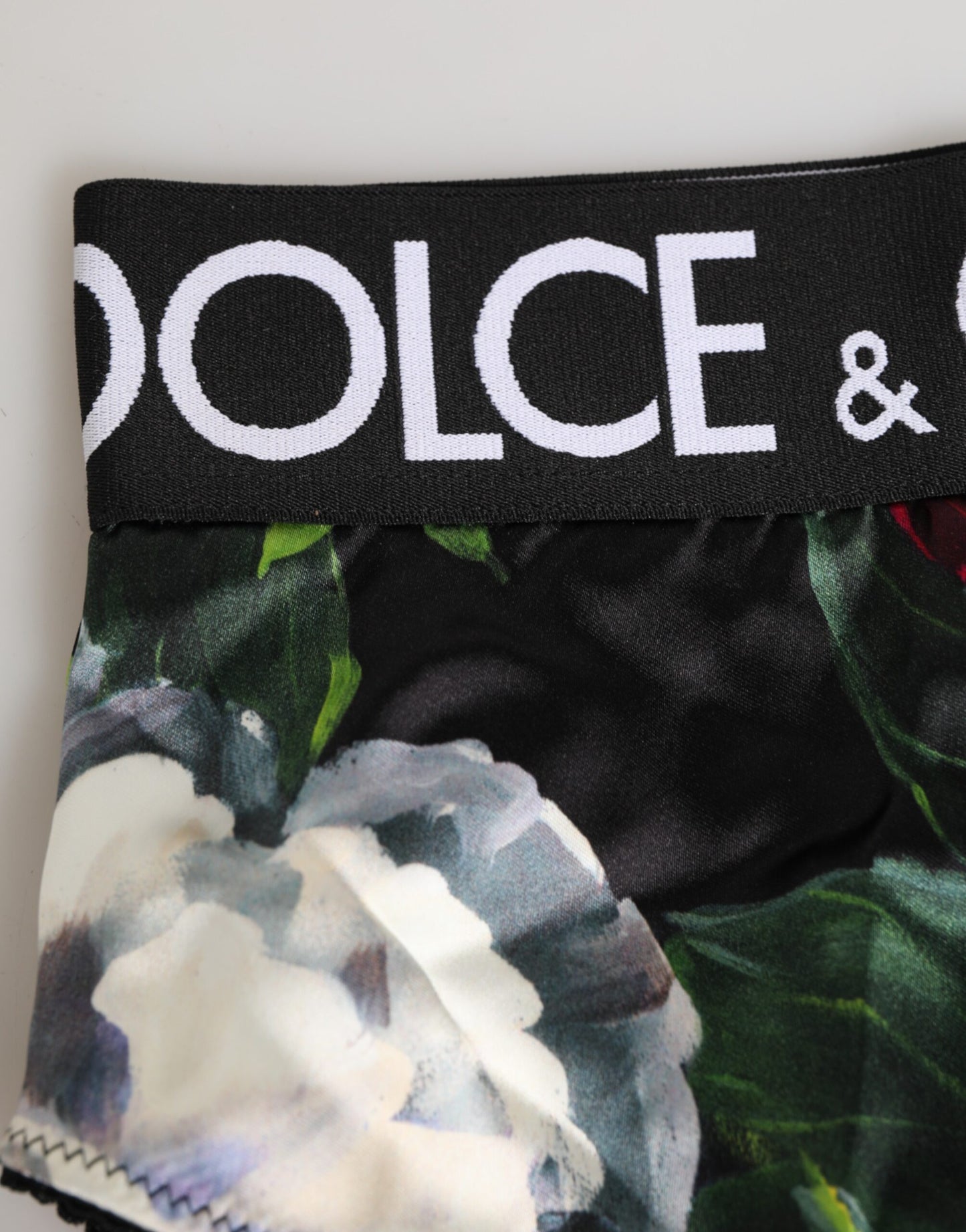 Dolce & Gabbana Black Floral Print High Waist Logo Panty Underwear