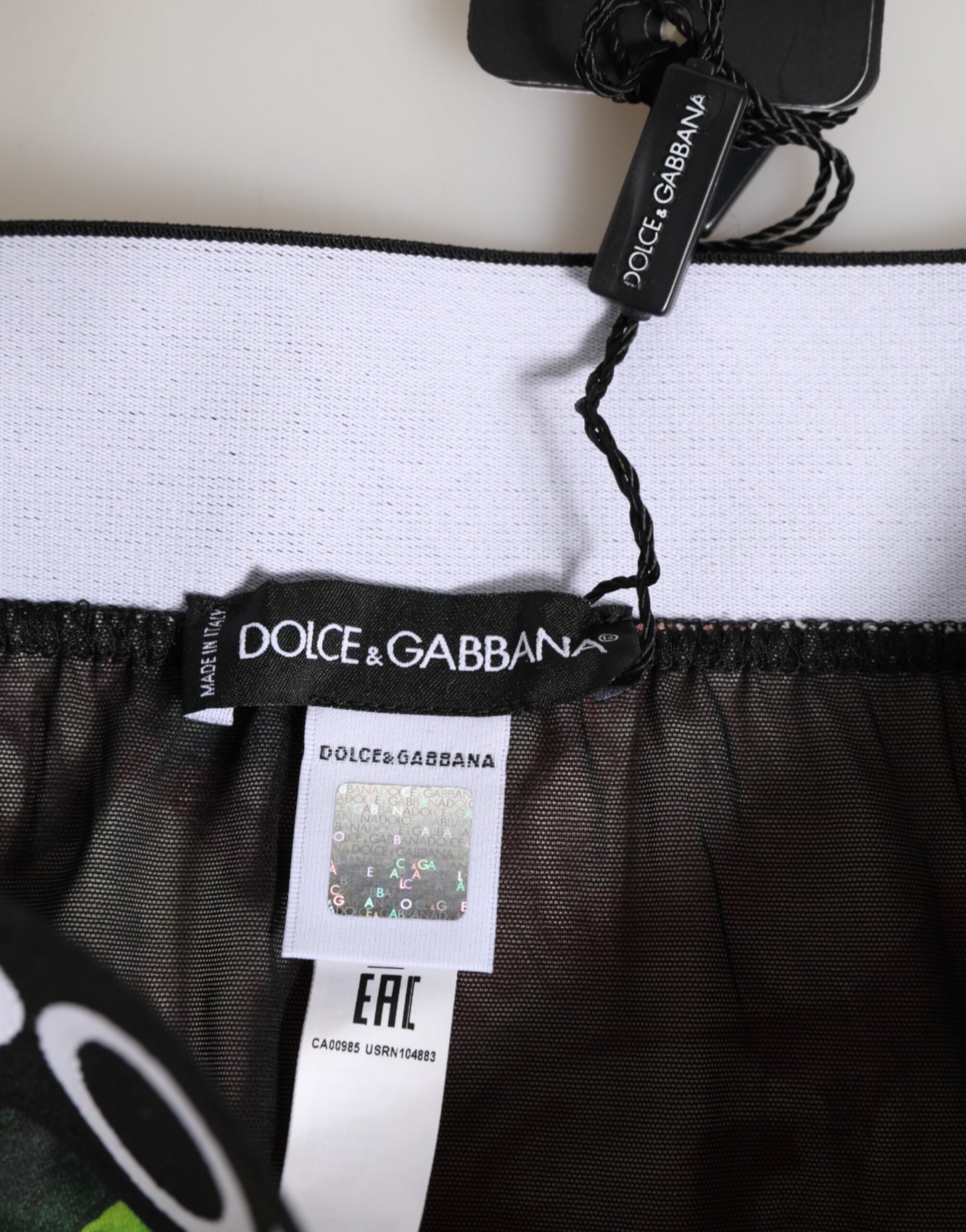 Dolce & Gabbana Black Floral Print High Waist Logo Panty Underwear