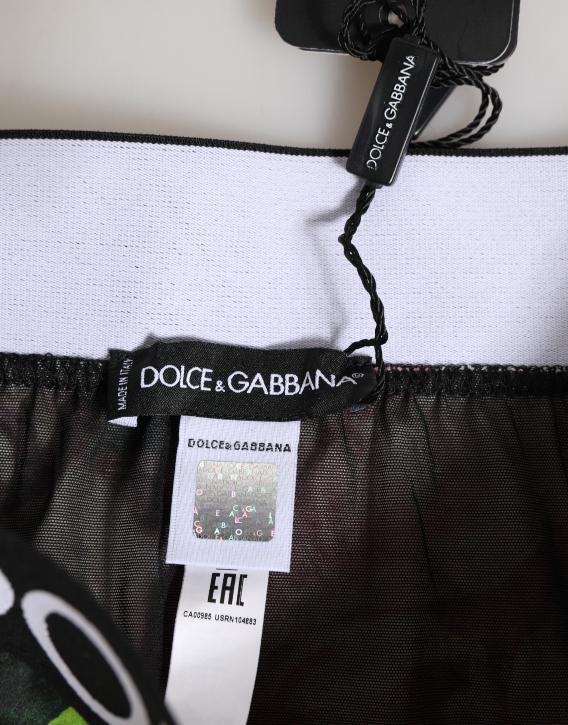 Dolce & Gabbana Black Floral Print High Waist Logo Panty Underwear
