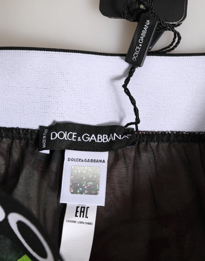 Dolce & Gabbana Black Floral Print High Waist Logo Panty Underwear