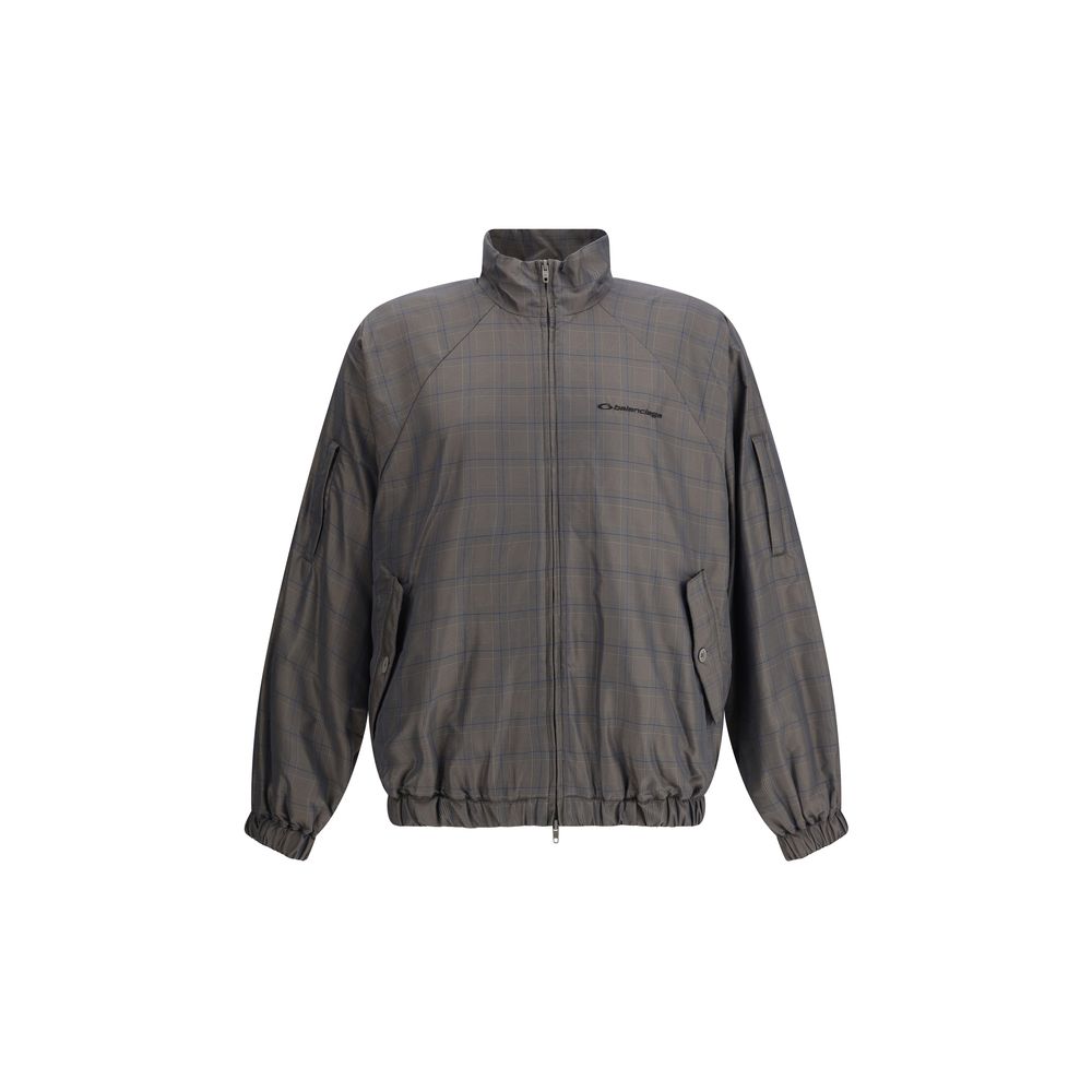 Balenciaga Zipped Jacket in Brown and Blue Checked Motif