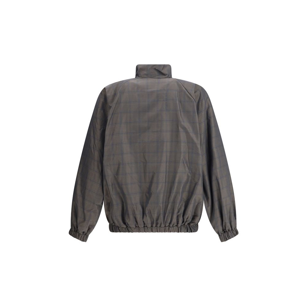 Balenciaga Zipped Jacket in Brown and Blue Checked Motif