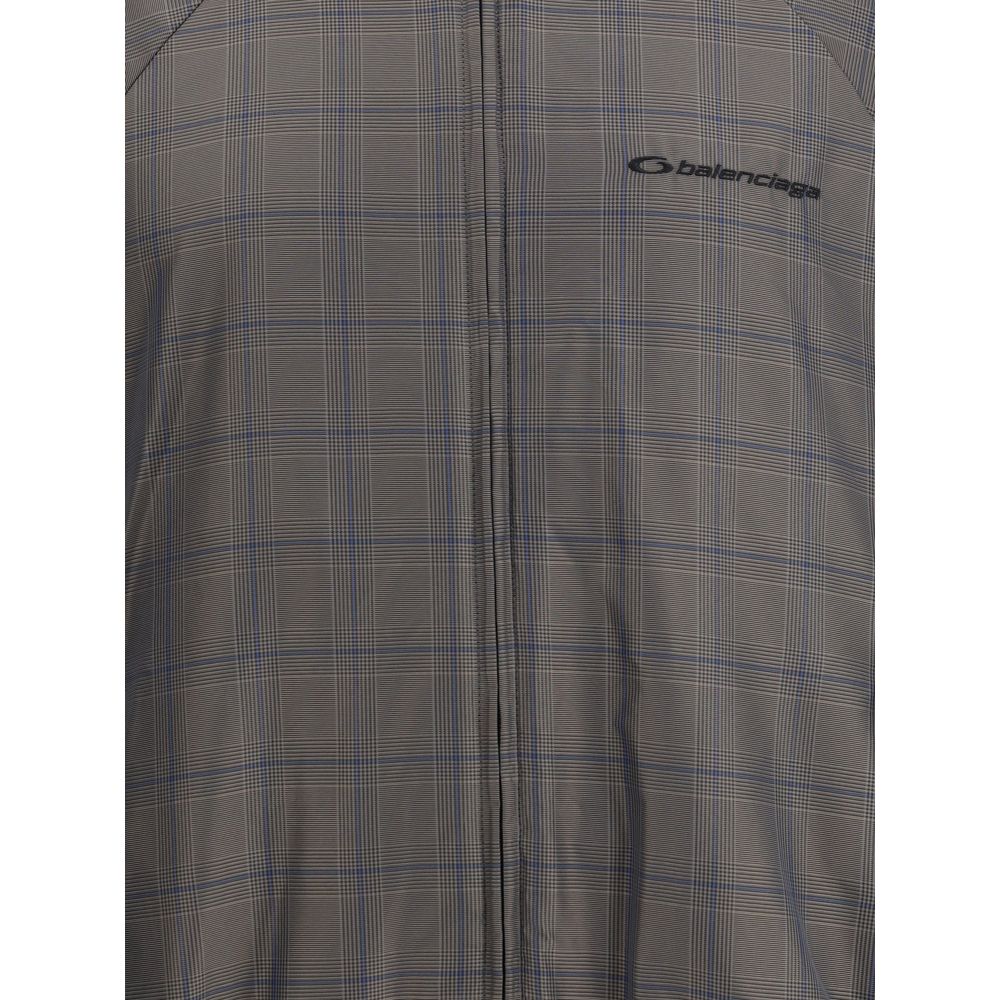 Balenciaga Zipped Jacket in Brown and Blue Checked Motif