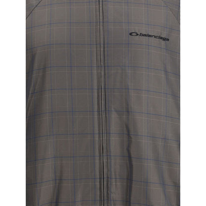 Balenciaga Zipped Jacket in Brown and Blue Checked Motif