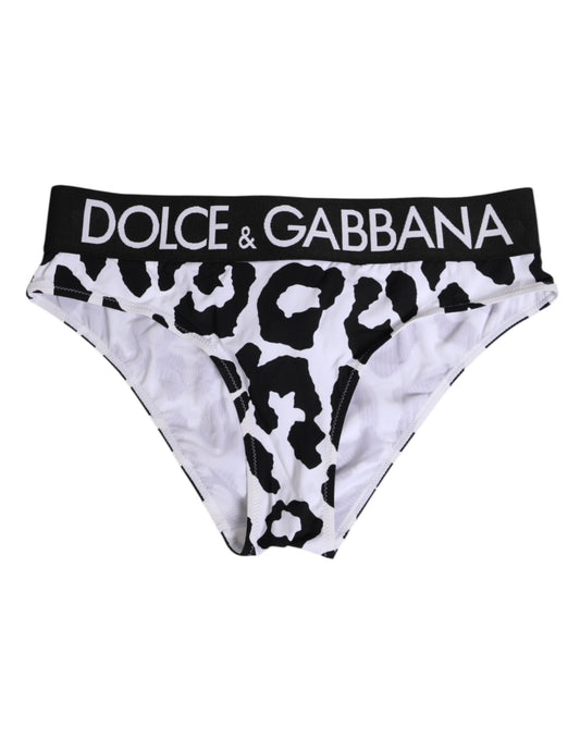 Dolce & Gabbana White Leopard High Waist Panty Underwear