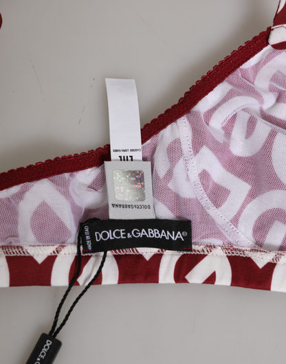 Dolce & Gabbana Red White Logo Mania Soft Cup Bra