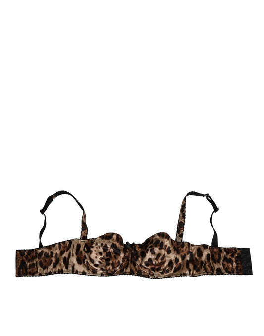 Dolce & Gabbana Brown Leopard Silk Balconette Bra