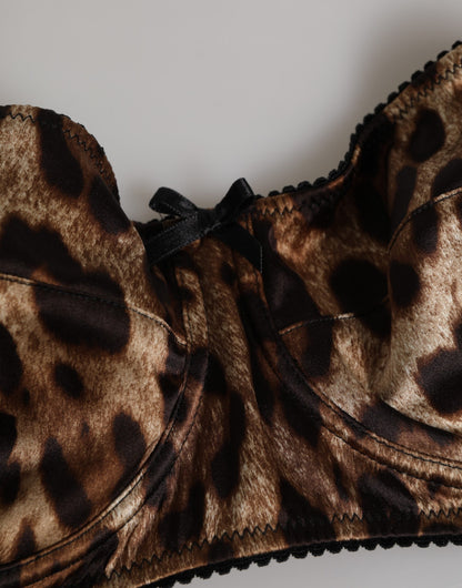 Dolce & Gabbana Brown Leopard Silk Balconette Bra