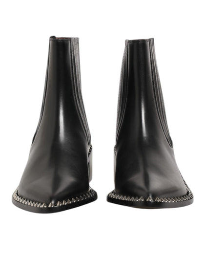 Dolce & Gabbana Black Leather Studded Men Short Boots