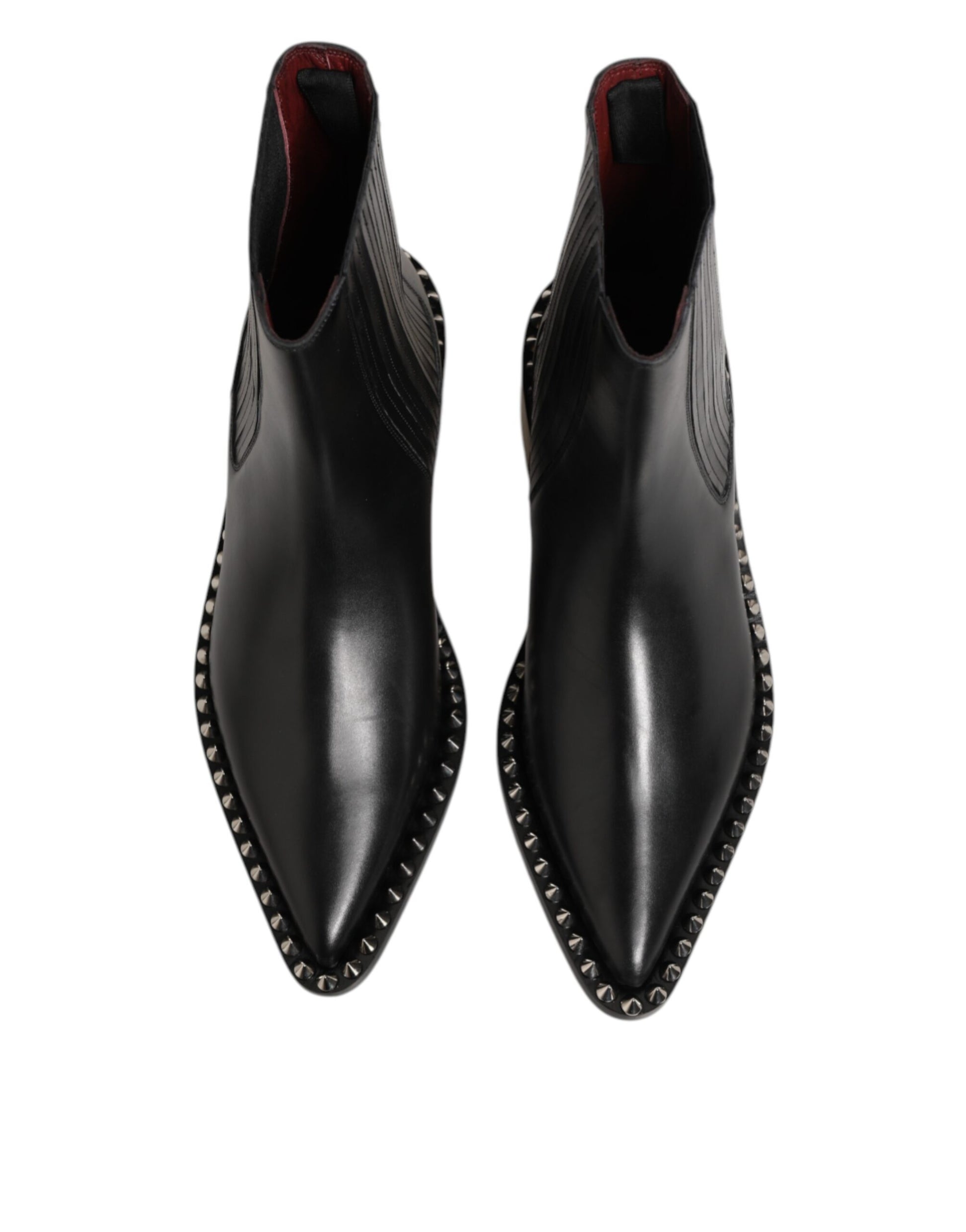 Dolce & Gabbana Black Leather Studded Men Short Boots