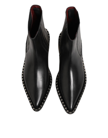 Dolce & Gabbana Black Leather Studded Men Short Boots