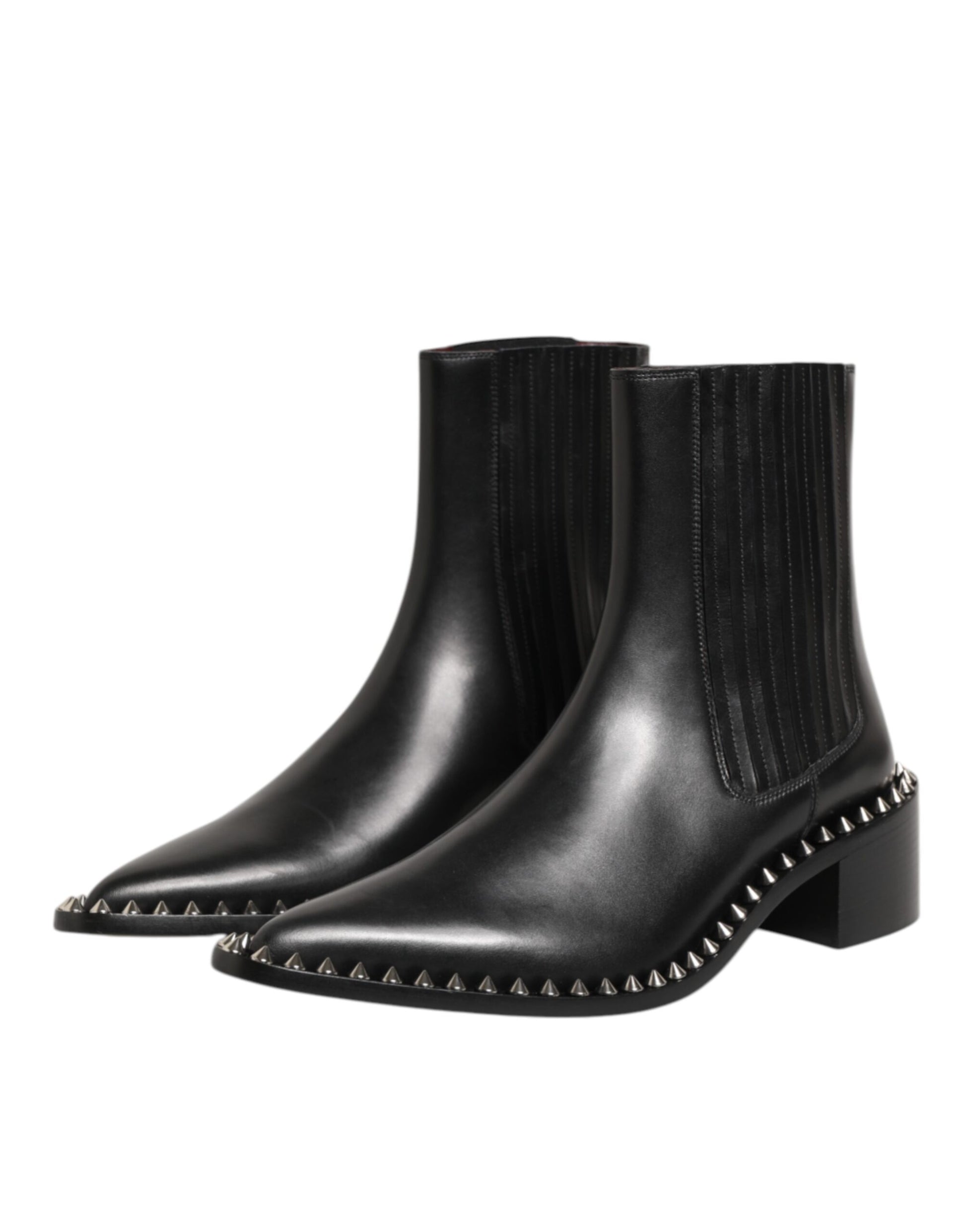 Dolce & Gabbana Black Leather Studded Men Short Boots