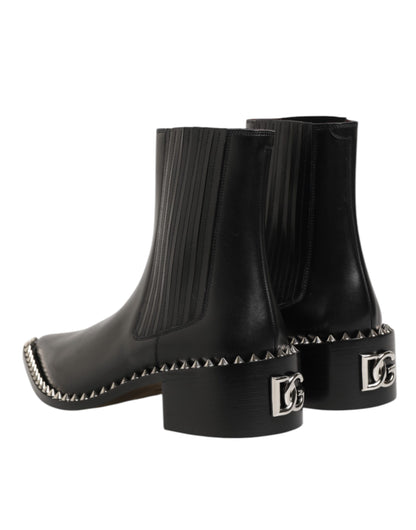 Dolce & Gabbana Black Leather Studded Men Short Boots