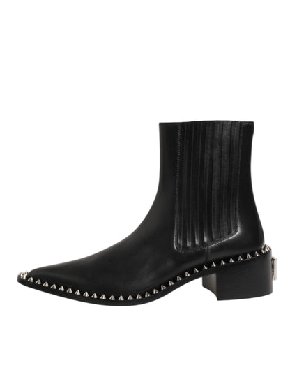 Dolce & Gabbana Black Leather Studded Men Short Boots