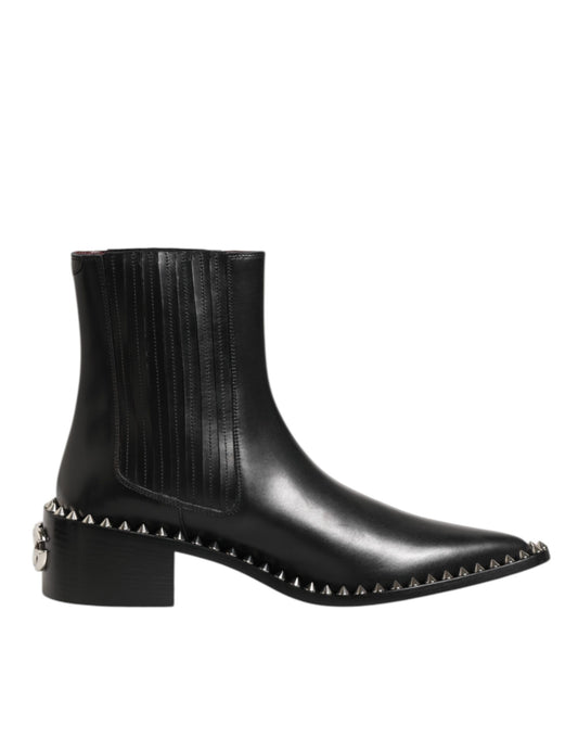 Dolce & Gabbana Black Leather Studded Men Short Boots