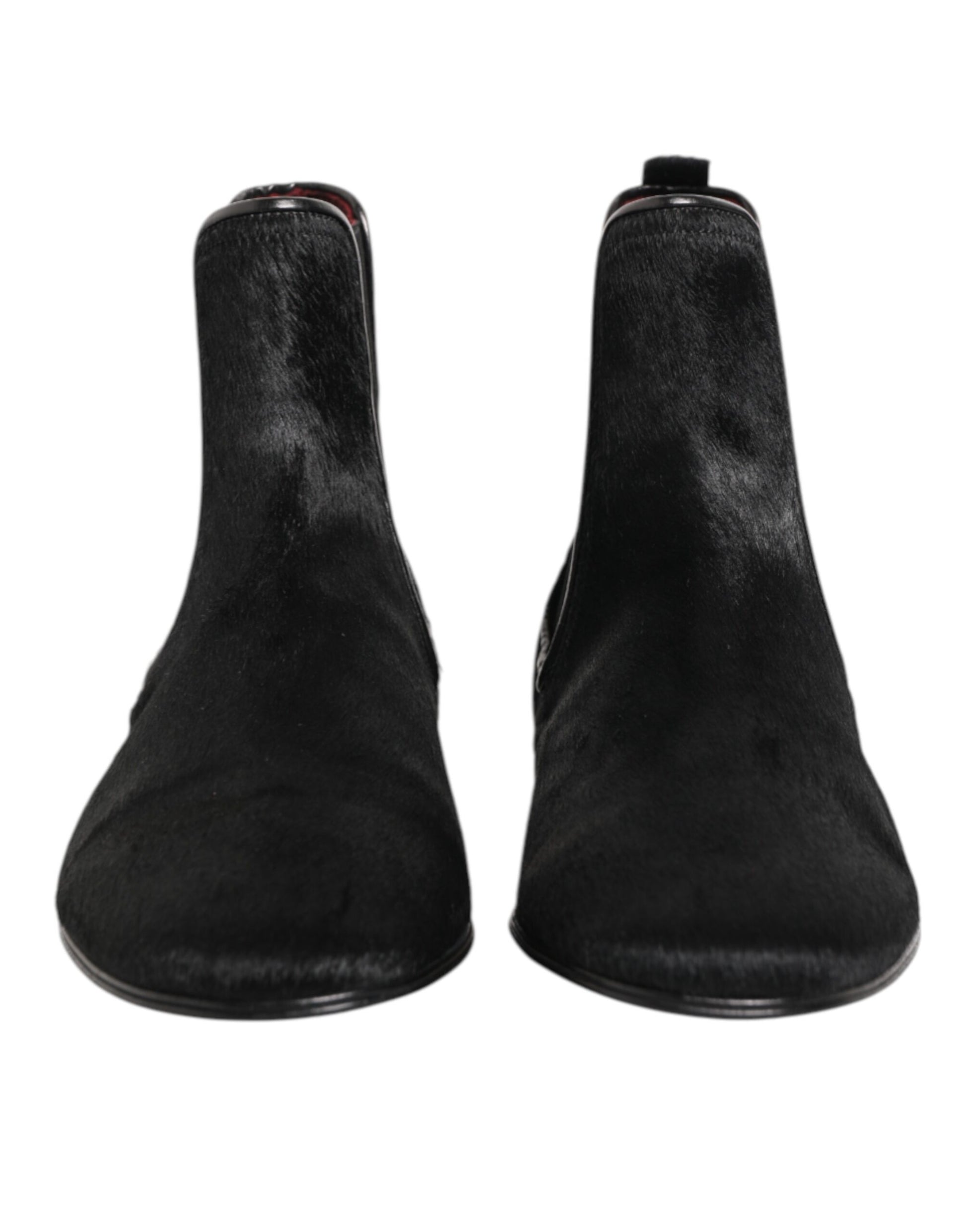 Dolce & Gabbana Black Leather Fur Chelsea Boots