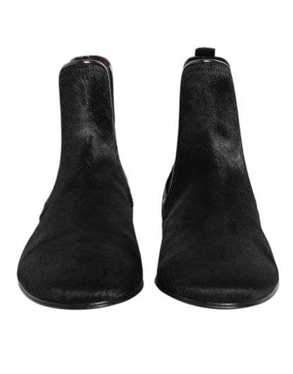 Dolce & Gabbana Black Leather Fur Chelsea Boots