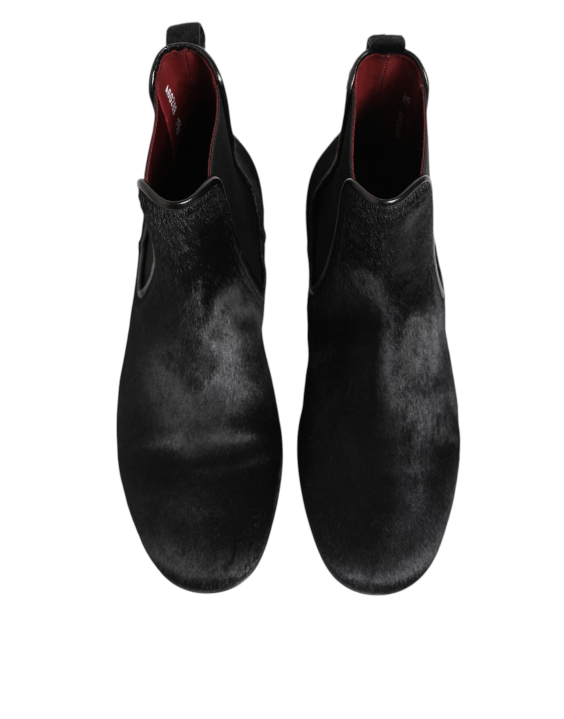 Dolce & Gabbana Black Leather Fur Chelsea Boots