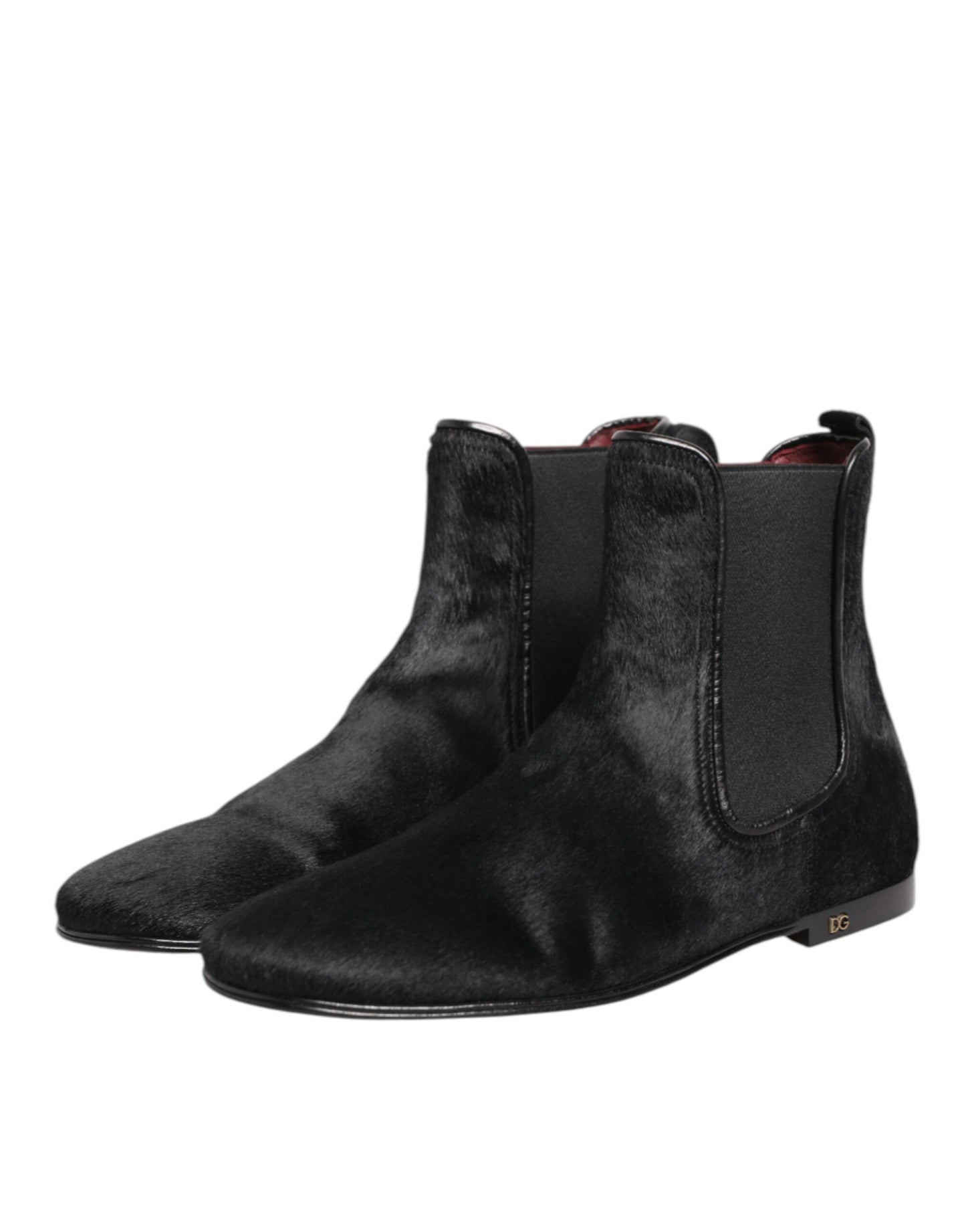 Dolce & Gabbana Black Leather Fur Chelsea Boots