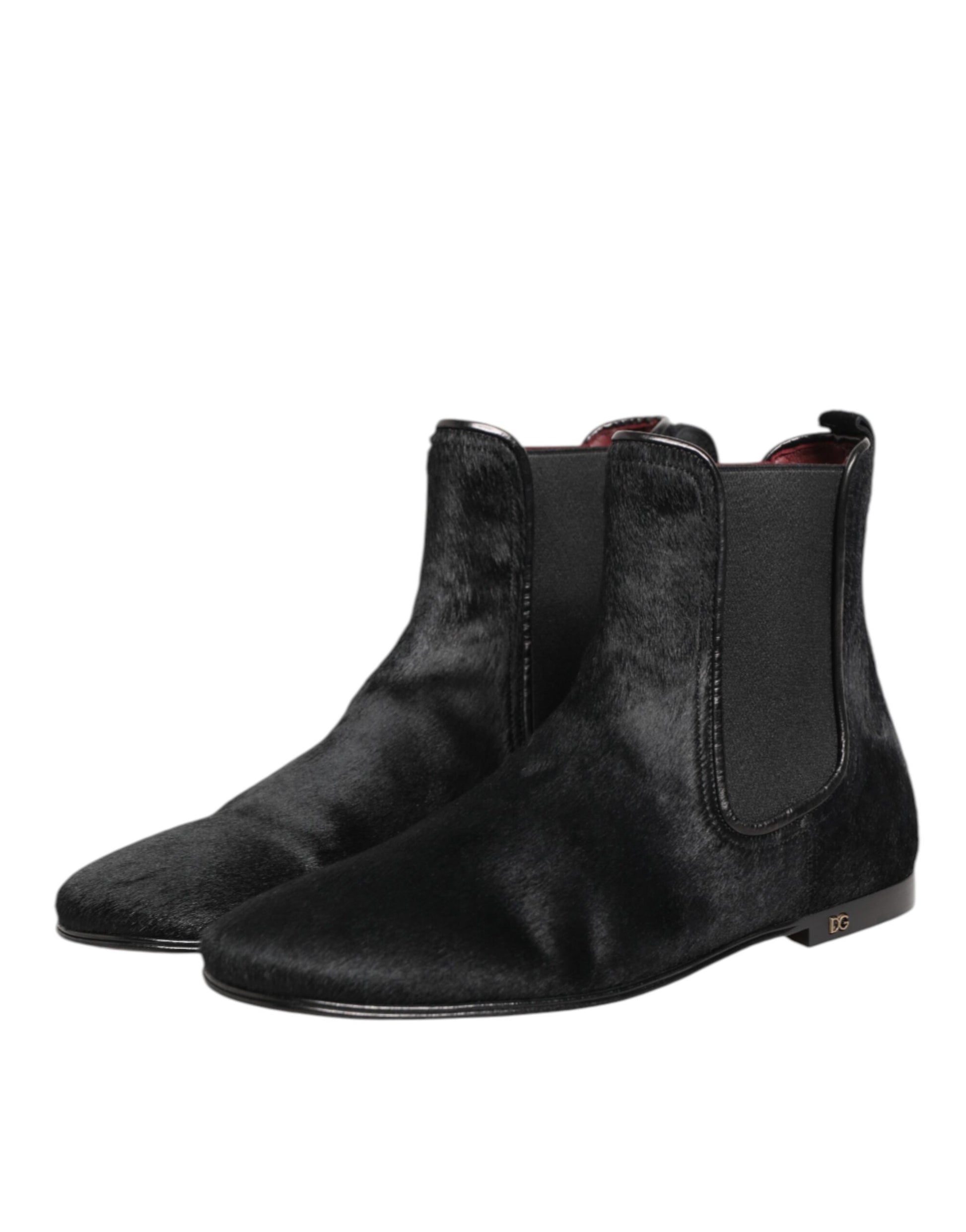 Dolce & Gabbana Black Leather Fur Chelsea Boots