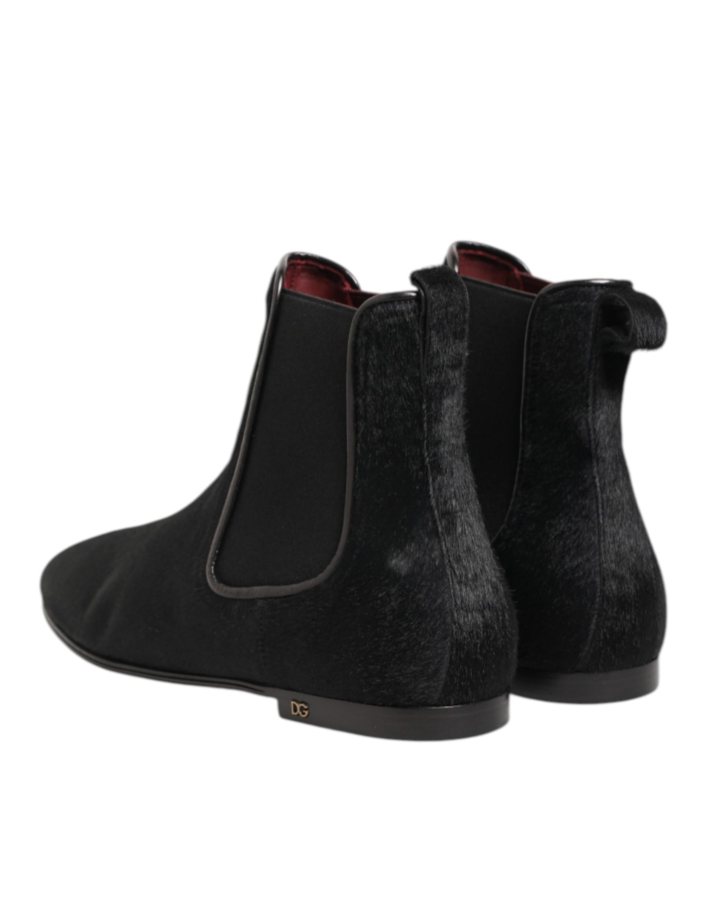 Dolce & Gabbana Black Leather Fur Chelsea Boots