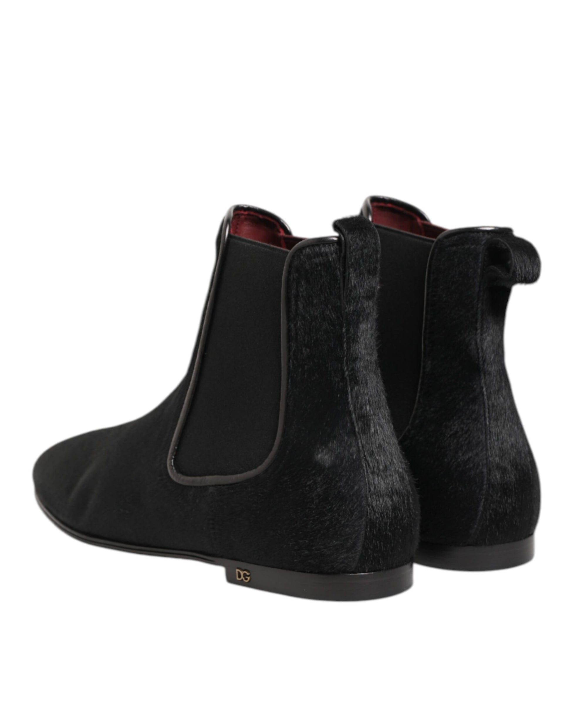 Dolce & Gabbana Black Leather Fur Chelsea Boots