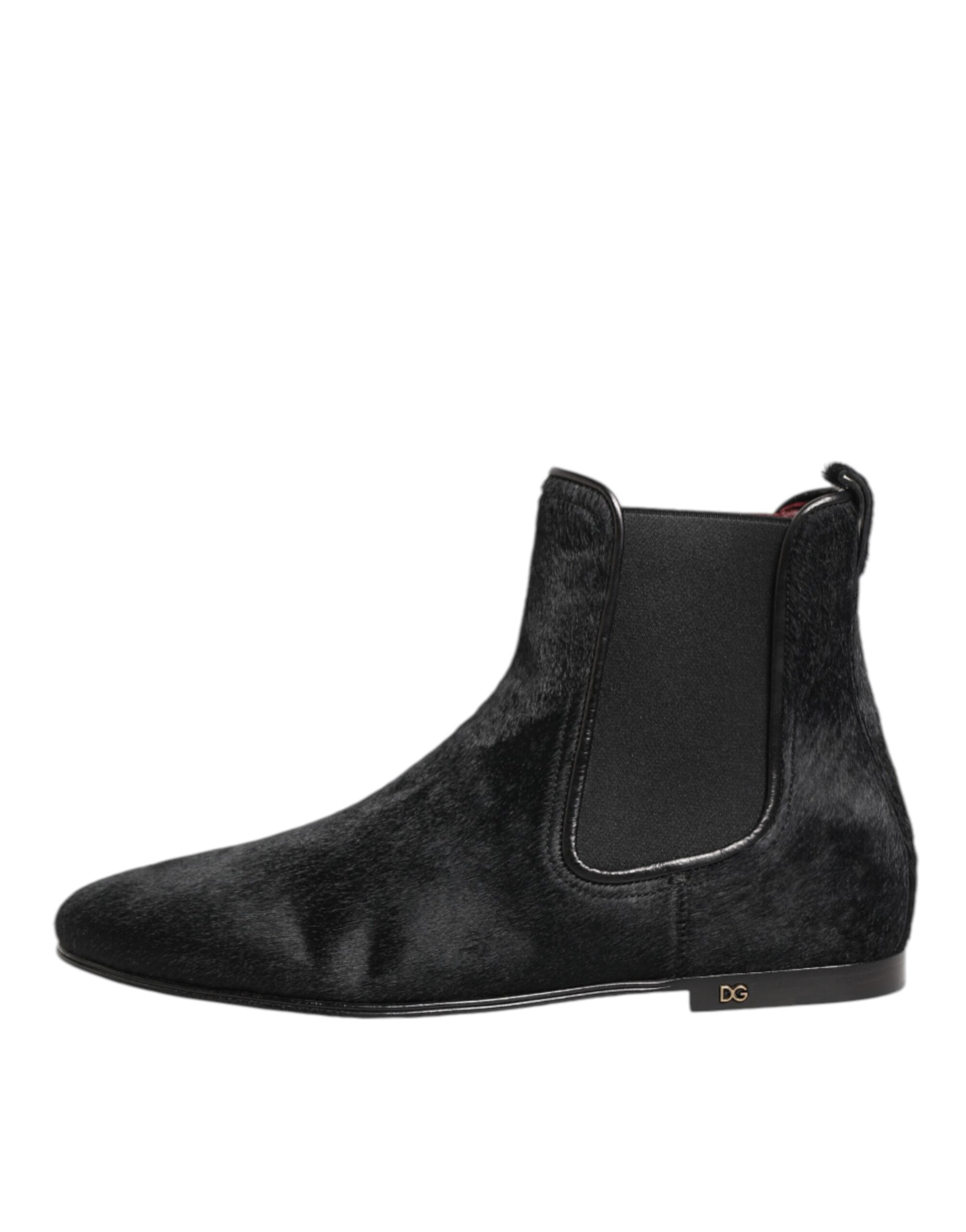 Dolce & Gabbana Black Leather Fur Chelsea Boots