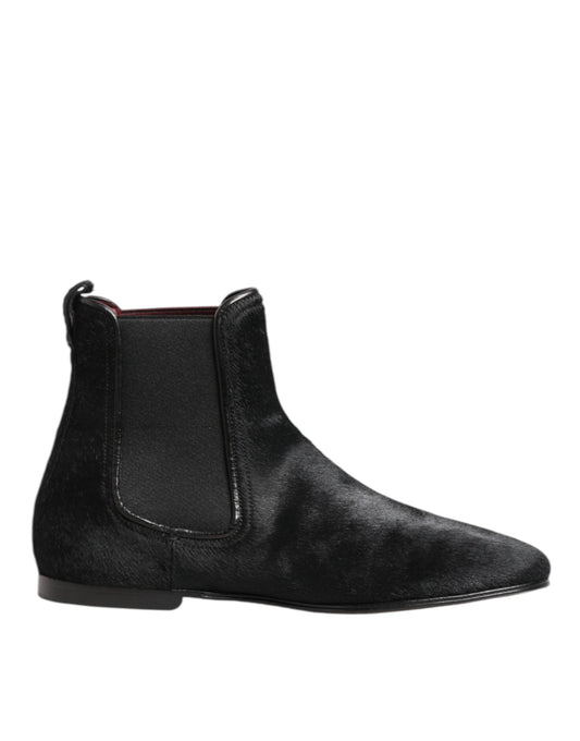 Dolce & Gabbana Black Leather Fur Chelsea Boots