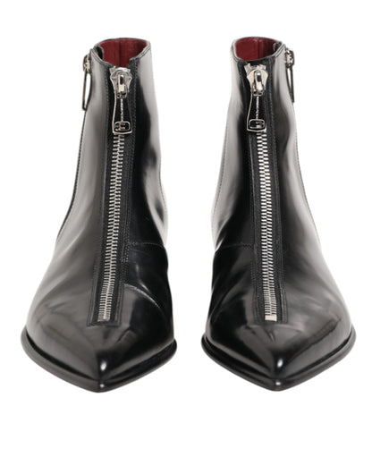 Dolce & Gabbana Black Calfskin Leather Men’s Short Boots